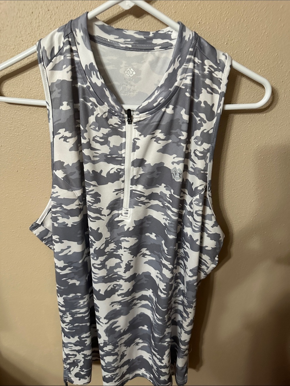 Sleeveless Grey Camo Zip-Front Performance Tank Top